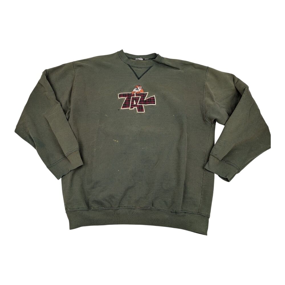Looney Tunes Taz Sweatshirt Green Men’s L Distressed‎ Grunge 90s